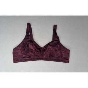 Bali Double Support Lace Wireless Bra 3372 Burgundy Maroon Plum Size 36B